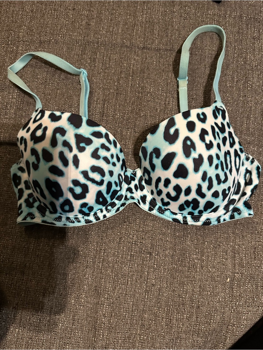 PINK Victoria's Secret Aqua and Black Leopard Push-Up Bra